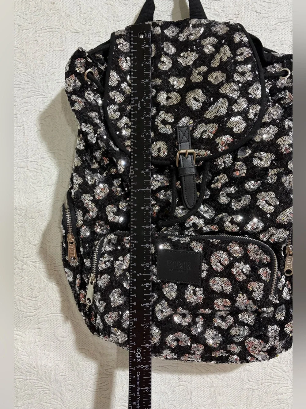 Victoria's Secret PINK Leopard Cheetah Backpack Bag Sequin Black Silver RARE